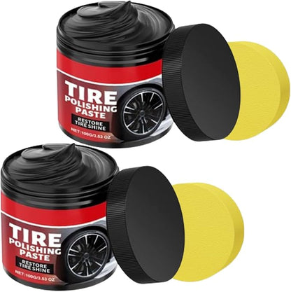 Tire Polishing Paste, Car Tire Shine with Sponge Anti Crack Care Cream for Restore T𝐢r𝐞s Shine (2pcs)