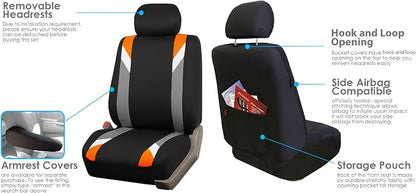 FH Group Front Set Cloth Car Seat Covers for Low Back Car Seats with Removable Headrest, Universal Fit, Airbag Compatible Car Seat Cover for SUV, Sedan, Van, Orange