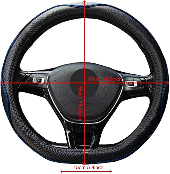 Mayco Bell Flat Bottom Steering Wheel Cover Anti-Slip,Safety,Soft,Breathable,Durable,Full Surround,Comfortable Grip Microfiber Leather (D-Shape, Black Blue)