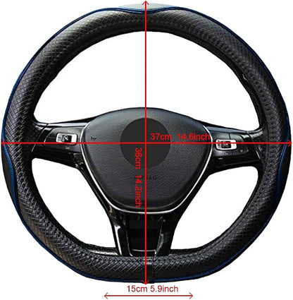 Mayco Bell Flat Bottom Steering Wheel Cover Anti-Slip,Safety,Soft,Breathable,Durable,Full Surround,Comfortable Grip Microfiber Leather (D-Shape, Black Blue)