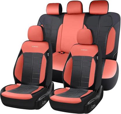 Coverado Leather Seat Covers Front and Rear Seat Cover 5 Seats Automotive Waterproof Car Seat Covers Universal Fit for Most Cars SUV Trucks, Red&Black
