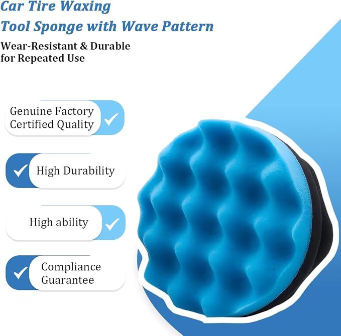 2PCS Car Tire Dressing Applicator Pads, Reusable Hex-Grip Vehicle Wheel Wax Buffing Dressing Sponge Pad, Automotive Tire Shine Detailing Foam Tool, Universal Fit (3.15Inch/Blue)