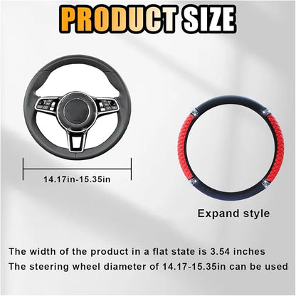 Bling Soft Leather Steering Wheel Cover, 15 Inch Colorful Rhinestones Auto Elastic Protector with Crystal Diamond for Women Girls, Car Accessories for Most Cars, SUVs (Red)