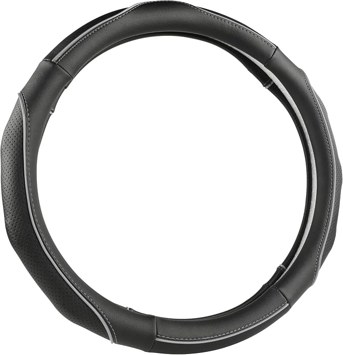 West Llama 3D Piping Leather Steering Wheel Cover for Honda Accord Civic CR-V HR-V Pilot Fit Passport Odyssey 14.5-15 inch(Black+Gray Line-Standrad Size)