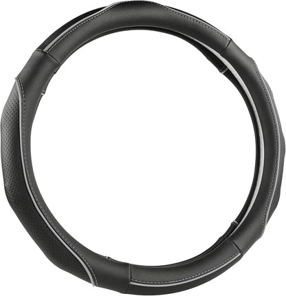 West Llama 3D Piping Leather Steering Wheel Cover for Honda Accord Civic CR-V HR-V Pilot Fit Passport Odyssey 14.5-15 inch(Black+Gray Line-Standrad Size)