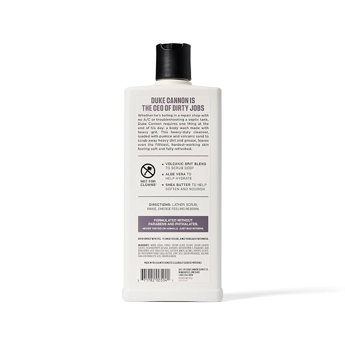Duke Cannon Heavy Grit Body Wash - Deep Cleaning, 18oz | Industrial Strength Formula for Men, Refreshing Scent, Tough on Dirt & Sweat, Clean Skin & Invigorating Cleanse