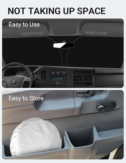 Proadsy Windshield Sun Shade Custom Fit 1996-2025 2026 Chevrolet Express Cargo Van, 1500, 3500, 4500 4-Layer Foldable Front Sunshade Protector Sun Visor Blocker Keep Car Cooler Accessories