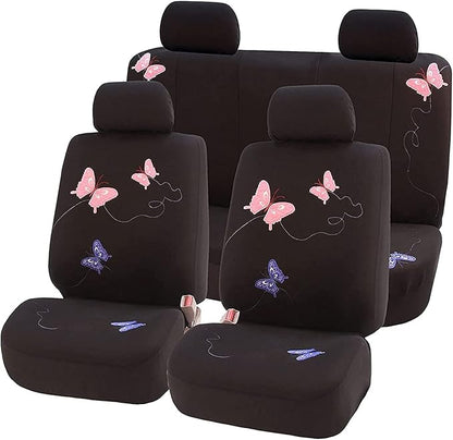 FH Group Full Set Butterfly Cloth Car Seat Covers - Universal Fit, Low Back Front Seat Covers, Solid Back Seat Cover, Washable Seat Cover for SUV, Sedan, Van, Black