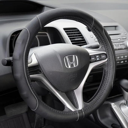 Motor Trend Ergonomic Steering Wheel Cover/Protector for Small Size Steering Wheels in Cars, SUVs, Boats (13.5-14.5") (Drive Pro Comfort Grip (Black/Gray Stitching))