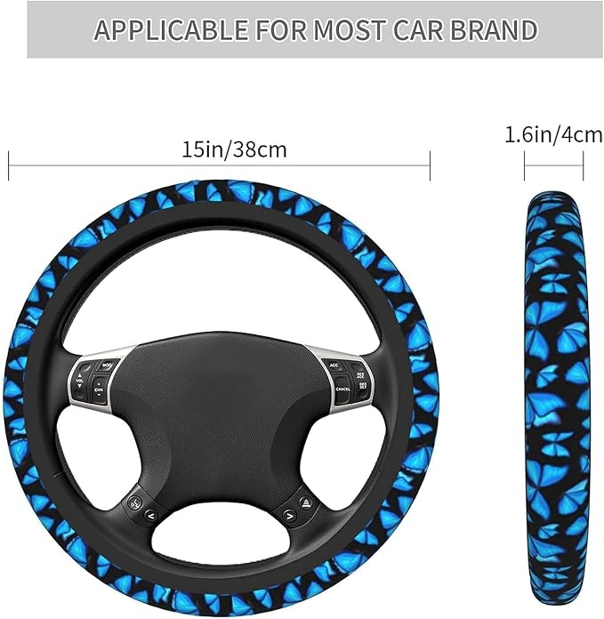 Blue Butterfly Steering Wheel Covers Non Slip Neoprene Steering Wheel Protector Universal 15 inch for Women Men Car