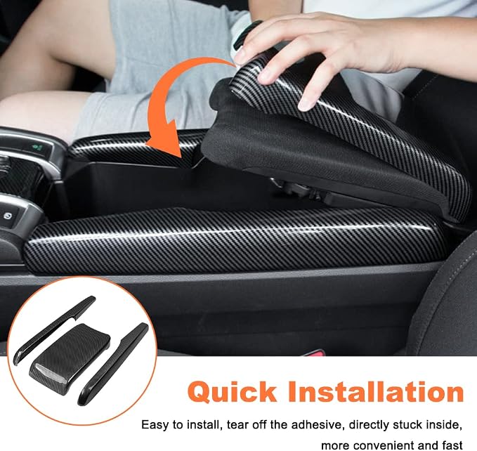 Center Console Armrest Box Panel Protect Decorate Covers Compatible with Honda Civic 10th Generation 2016-2021 Center Console Armrest Box Protective Cover Carbon Fiber Style (3PCS)
