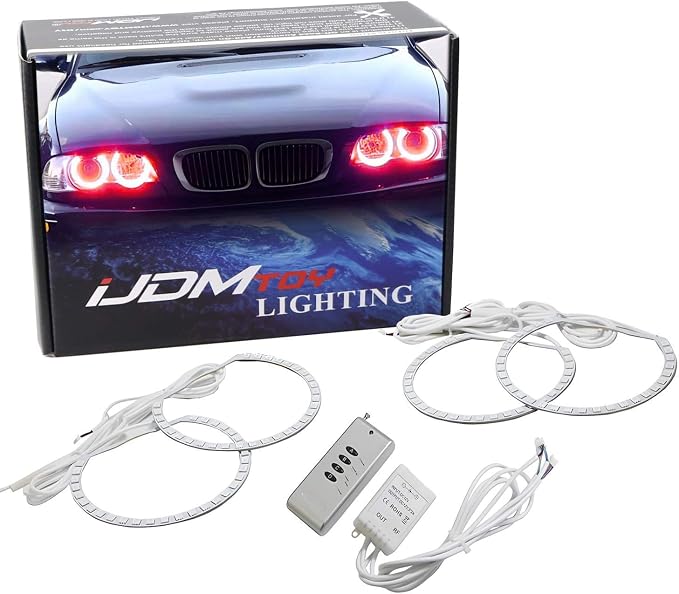 iJDMTOY Multi-Color 120-SMD RGB LED Angel Eyes Halo Ring Lighting Kit w/Adjustable Setting Compatible with BMW E36 E46 3 Series E38 E39 5 7 Series Xenon Front Road Illuminating Lights