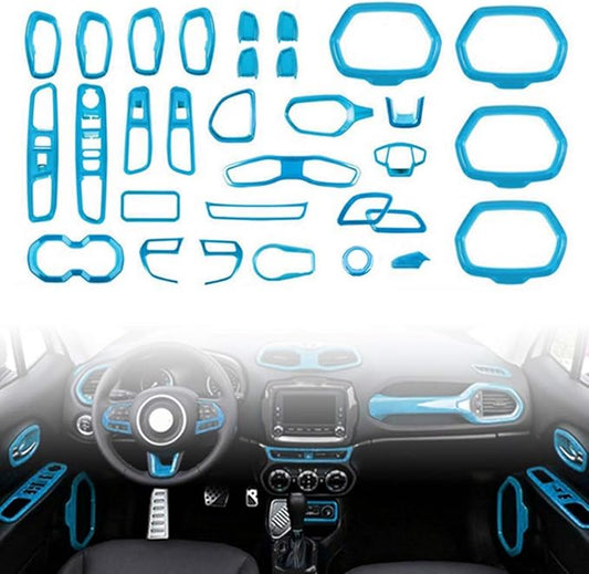 31PCS/ Set Interior Trim Kit Car Interior Accessories Decoration Trim Kit for Jeep Renegade 2015-2018 (Sky Blue)