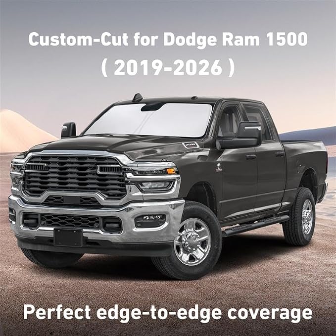 EcoNour Windshield Sunshade Compatible for Dodge Ram 1500 2019-2024 2025 2026 CrewCab, MegaCab Pickup,2Dr RegularCab,4Dr QuadCab Sun Visor for Front Windshield, UV Blocker & Protector, Car Accessories