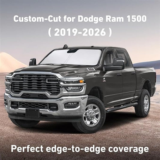 EcoNour Windshield Sunshade Compatible for Dodge Ram 1500 2019-2024 2025 2026 CrewCab, MegaCab Pickup,2Dr RegularCab,4Dr QuadCab Sun Visor for Front Windshield, UV Blocker & Protector, Car Accessories