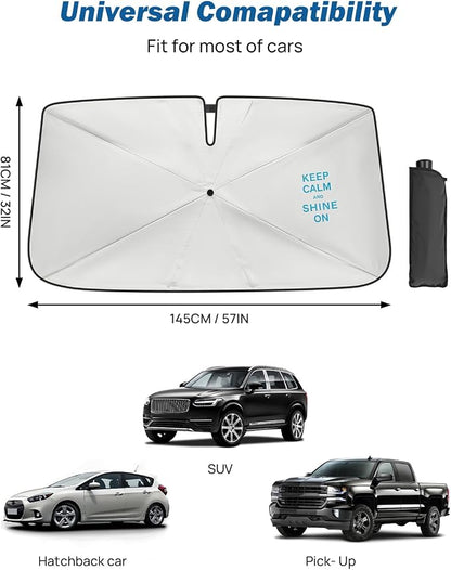 JOYTUTUS Windshield Sunshade Umbrella, Automotive Interior Sun Protection, Titanium Silver-Plated Coating Protect Car from Sun Rays & Heat Damage and Keep Cool, Spring Structure Edge (57" L x 32" W)