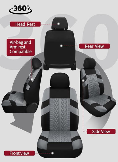 VarCozy Car Seat Covers Full Set, Front & Split Rear Bench for Car, Universal Cloth SUV, Sedan, Van, Automotive Interior Covers, Airbag Compatible
