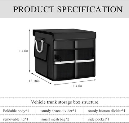 Trunk Organizer With Lid, Collapsible Waterproof Oxford Car Organizer with Aluminum Handle Base Plate, 2-Compartment 28L Sturdy Trunk Cargo Storage Organizer for RV SUV Truck (Black)