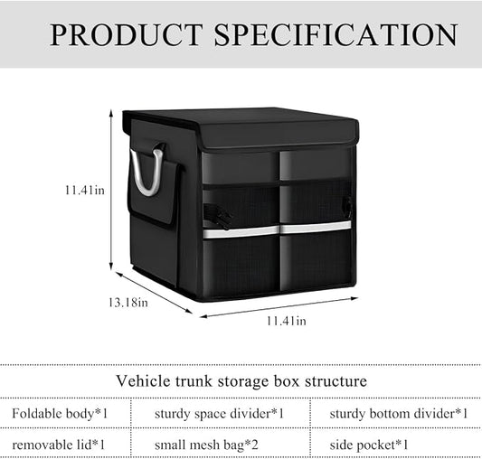 Trunk Organizer With Lid, Collapsible Waterproof Oxford Car Organizer with Aluminum Handle Base Plate, 2-Compartment 28L Sturdy Trunk Cargo Storage Organizer for RV SUV Truck (Black)