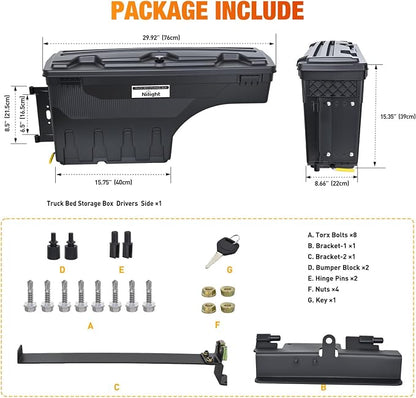 Nilight Truck Bed Tool Box Left Driver Side Truck Toolbox Fit for Chevrolet Silverado GMC Sierra 1500 2500 3500 2007-2018 Swing Case Truck Bed Storage Box w Lockable Lid Waterproof Wheel Well Toolbox