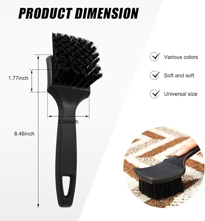 Car Carpet Cleaning Brush, 8.5-Inch Tire Cleaner Scrub Brushes with Stiff Bristles, Wheel Hub Scrub Brush Exterior Washing Supplies for Sedan SUV Truck, Car Accessories (Black)