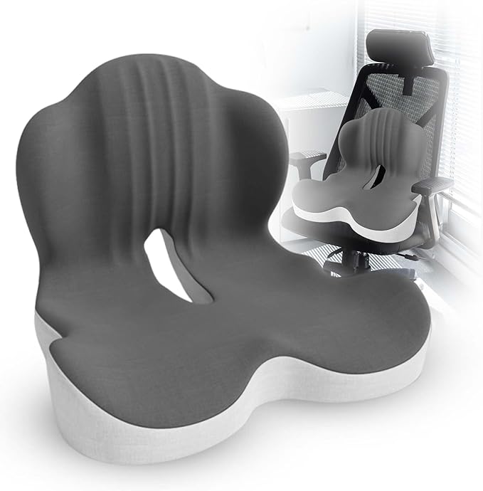 Large Memory Foam Seat Cushion Lumbar Support Pillow for Sciatica & Tailbone Pressure Relief Coccyx Pad for Office Chair, Car,Wheelchair,Home,Office
