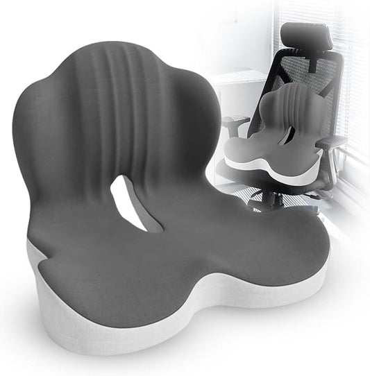 Large Memory Foam Seat Cushion Lumbar Support Pillow for Sciatica & Tailbone Pressure Relief Coccyx Pad for Office Chair, Car,Wheelchair,Home,Office
