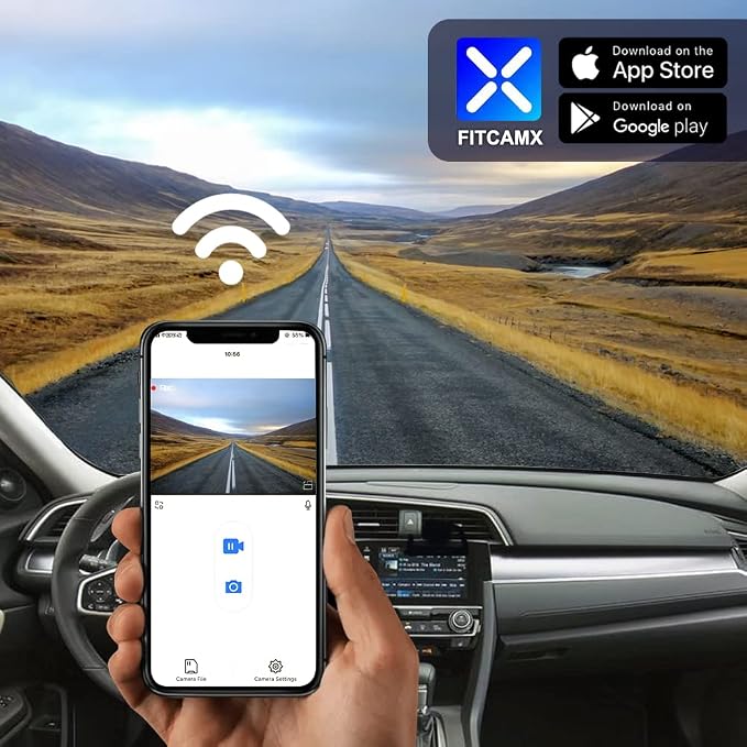 Fitcamx Front 2K+Rear 1080P Dash Cam Adapts for Honda Civic 2016-2021 (Has 8 Vents/HD2-0323) & Insight 2019-2022, OEM Look, Dual HD Video, WiFi & APP, Loop Recording, Collision Detection, 64GB Card