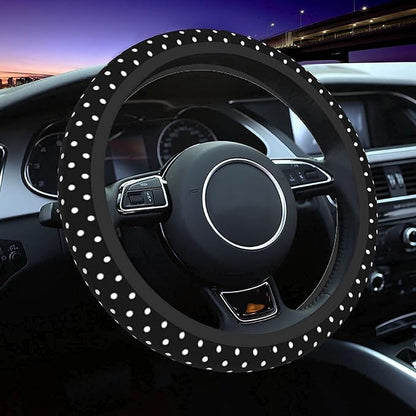 Black and White Polka Dot Steering Wheel Covers Non Slip Neoprene Steering Wheel Protector Universal 15 inch for Women Men