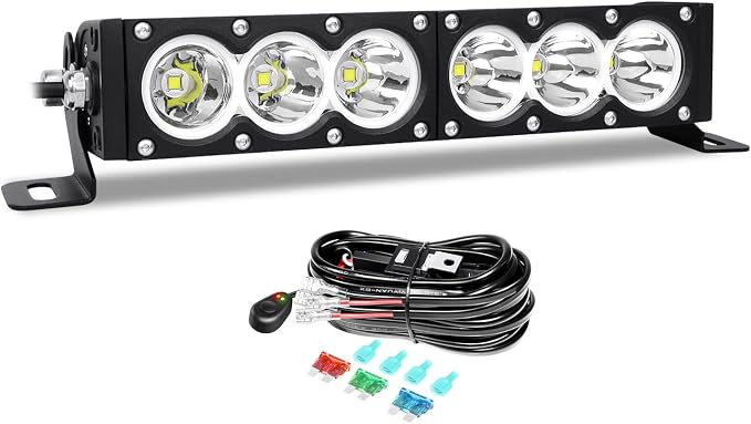 AUXTINGS 12 inch Single Row White LED Light Bar 60W Off Road Light Bar Spot Beam LED Work Light Truck UTV 4x4 Cars SUVs ATVs Boats Fog Driving Light with Wiring Harness kit