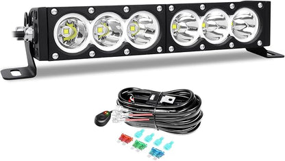 AUXTINGS 12 inch Single Row White LED Light Bar 60W Off Road Light Bar Spot Beam LED Work Light Truck UTV 4x4 Cars SUVs ATVs Boats Fog Driving Light with Wiring Harness kit