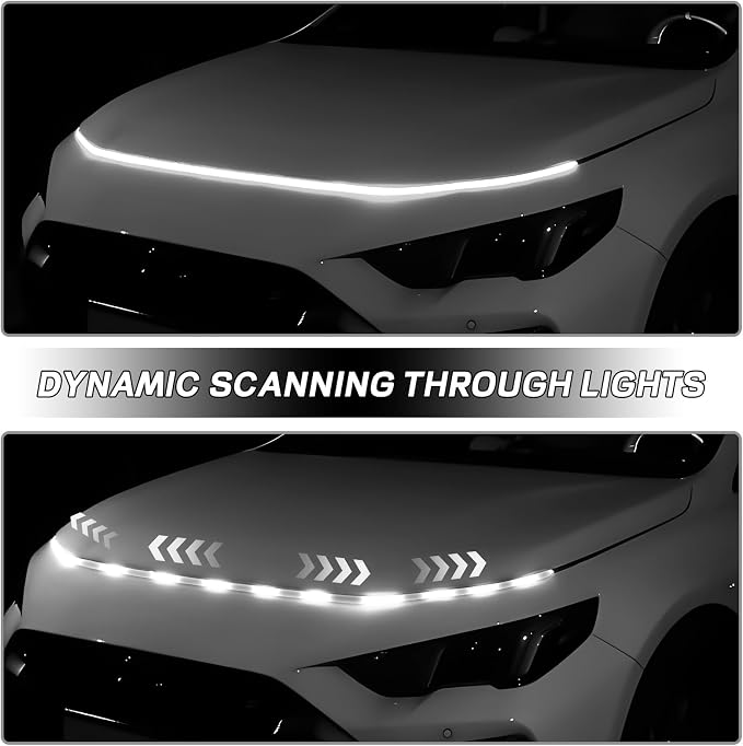 Car Hood Light Strip, 59 Inches Waterproof Flexible LED Strip, Dynamic Scan Start Up Car Daytime Running Lights, Universal Auto Exterior Decor Accessories for Most Vehicles (white, 59 Inches)
