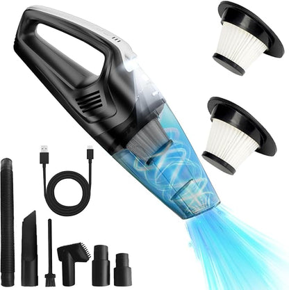 Handheld Vacuum Cordless Rechargeable,Portable Car Vacuum Cleaner with USB Charge.LED/Multi Accessories,Hand Vacuum Cordless for Pet Hair,Home,Car,Office