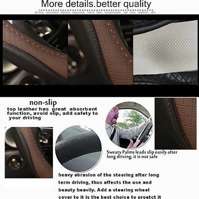Gomass Car Steering Wheel Cover, Anti-Slip, Safety, Soft, Breathable, Heavy Duty, Thick, Full Surround, Sports Style (Black Brown)