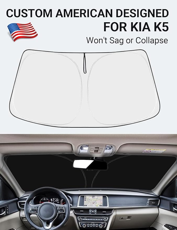 Proadsy Windshield Sun Shade for Kia K5 2026 2025 2024 2023 2022 2021 Custom Fit GT-Line, GT, Sedan 4-Layer Foldable Front Sunshade Protector Sun Visor Blocks UV Rays Keep Car Cooler