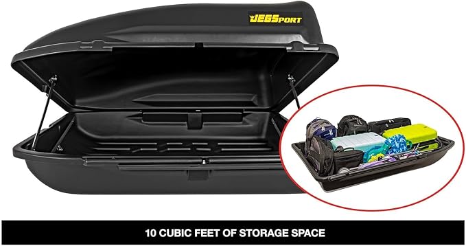 JEGS Rooftop Cargo Carrier for Car Storage - Small Roof Rack Cargo Carrier - Heavy Duty Weatherproof Storage - Made in USA - 10 Cubic Ft - 110 Lb Capacity - Zero Tool Easy Assembly - Aero Design