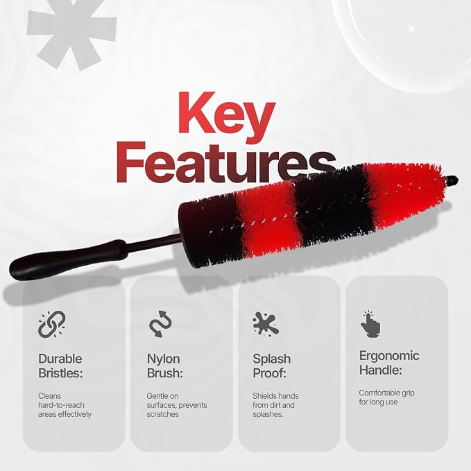 Pack of 1 Wheel Brush - 17Inch Long, Soft Bristle, No Scratch Car Wheel Cleaner Brush - Detailing Brush for Tires, Wheels, Rims, Exhaust Tips, Vehicle Engine, Motorcycles