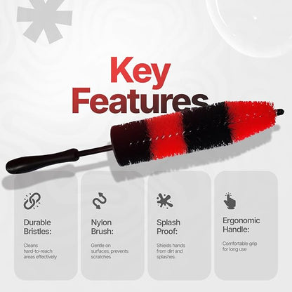 Pack of 1 Wheel Brush - 17Inch Long, Soft Bristle, No Scratch Car Wheel Cleaner Brush - Detailing Brush for Tires, Wheels, Rims, Exhaust Tips, Vehicle Engine, Motorcycles