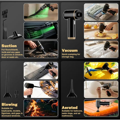 Cozylady Handheld Car Vacuum Portable Cordless, High Power 6 in 1 Vacuum Cleaner & Air Duster & Air Blower with 4000mAh Brushless Motor and Multi-Nozzles for Car, Home, Office, Camping, Pet (25kpa)