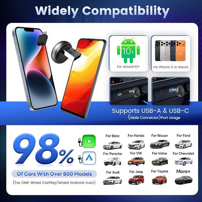 Carlinkit Mini Ultra3 Wireless CarPlay & Android Auto Adapter for OEM Wired Cars - 2.4/5Ghz WiFi Fast Boot, Plug & Play, Online Update, Mini Desgin Compatible with iOS 10+/Android 11.0+