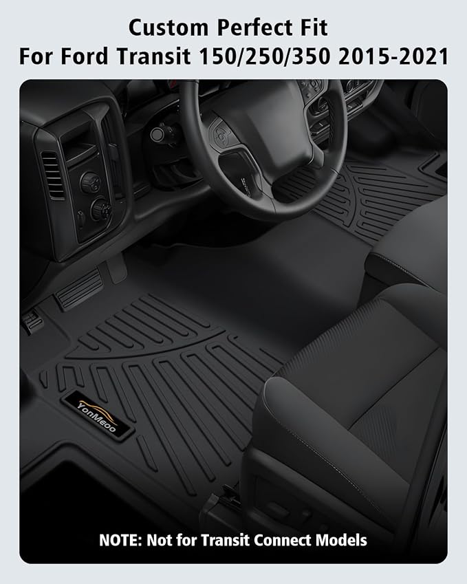 Floor Mats Custom for Ford Transit 2015-2021 150/250/350/350HD w/Carpet Flooring (Not for Transit Connect Models) All Weather TPE Rubber 1st Row Anti-Slip Floor Liners for Transit Accessories