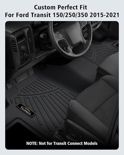 Floor Mats Custom for Ford Transit 2015-2021 150/250/350/350HD w/Carpet Flooring (Not for Transit Connect Models) All Weather TPE Rubber 1st Row Anti-Slip Floor Liners for Transit Accessories