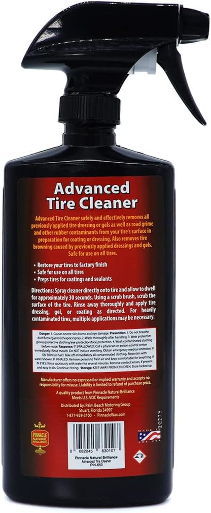 Pinnacle Natural Brilliance Advanced Tire Cleaner | Powerful Wheel & Tire Cleaning Spray | Removes Dirt & Brake Dust | Safe for All Wheel Types | PIN-650 | 16oz
