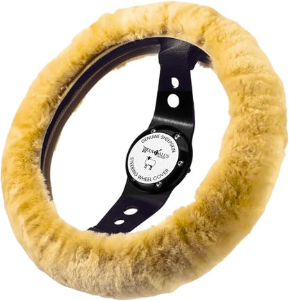 Andalus Brands Luxury Fluffy Car Steering Wheel Covers – Genuine Merino Sheepskin, Soft Fuzzy Car Steering Wheel Cover for Women, Universal 14.5-15" Size, Plush Fur Cute Auto Accessories, Beige