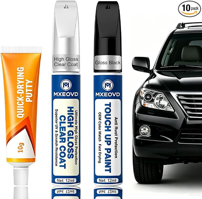 Gloss Black for Car Touch Up Paint Kit, All-in-One Car Paint Scratch Repair Kit with Fast Dry Putty and Glossy Clear Coat,Easy At-Home Car Scratch Restoration