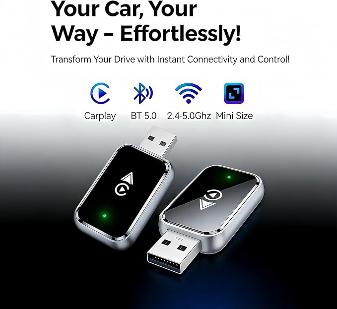 Wireless CarPlay Adapter for iPhone & Android, Plug and Play Bluetooth Dongle Wired to Wireless Apple Car Play Adapter, USB-A & Type-C Port, Fast Connection