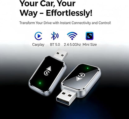Wireless CarPlay Adapter for iPhone & Android, Plug and Play Bluetooth Dongle Wired to Wireless Apple Car Play Adapter, USB-A & Type-C Port, Fast Connection