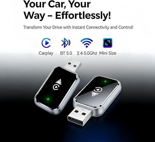 Wireless CarPlay Adapter for iPhone & Android, Plug and Play Bluetooth Dongle Wired to Wireless Apple Car Play Adapter, USB-A & Type-C Port, Fast Connection