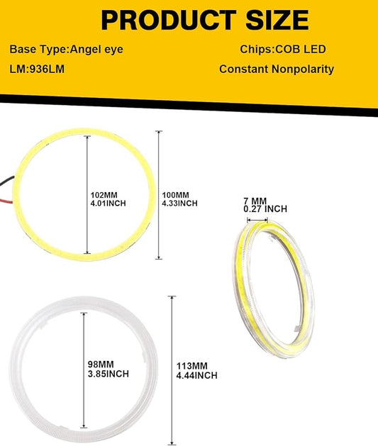 Qasim 1-Pair White 110MM 81SMD COB LED Halo Ring Angel Eyes with lampshade Cover 12V 24V Led DRL Fog Light