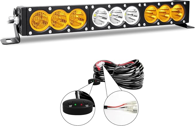 AUXTINGS 17 inch Single Row Dual Color LED Light Bar 90W Off Road Light Bar White Amber Combo LED Work Light Truck UTV 4x4 Cars SUVs ATVs Boats Fog Driving Light with Wiring Harness kit